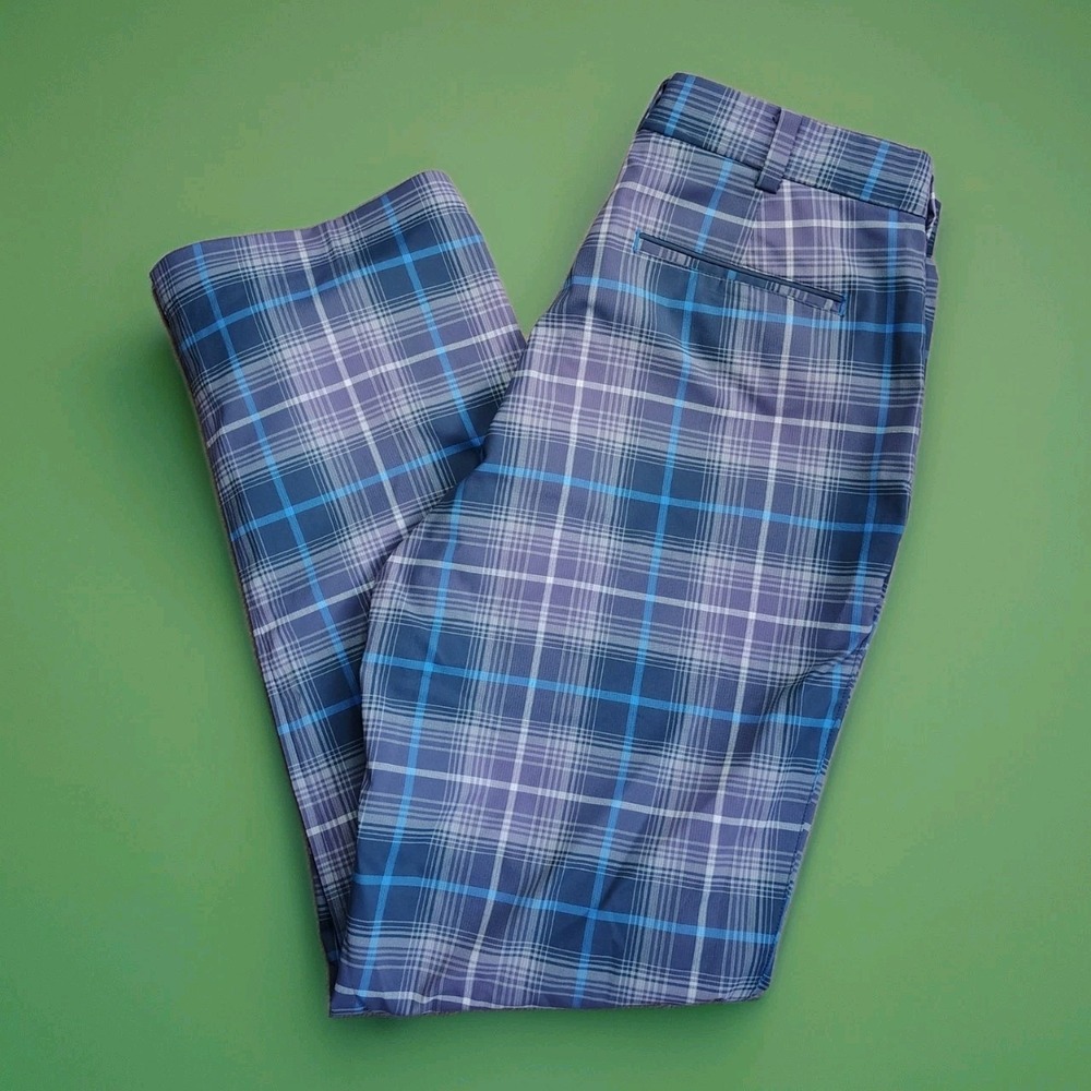 Nike Golf Tech Mens Casual Pants 32X32 Plaid Tour Performance Dri-Fit Blue